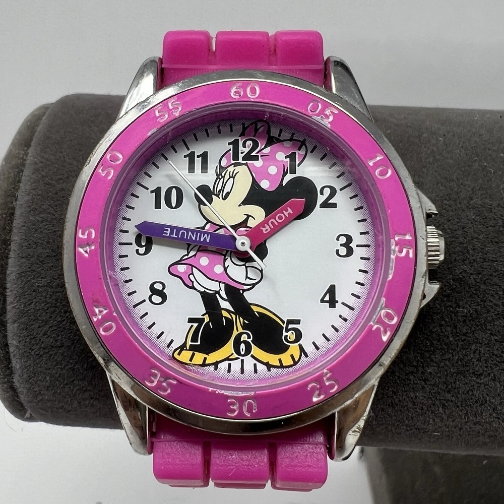 Minnie Mouse Accutime Girls Analog Watch Pink Silicone Band Time Learning Disney